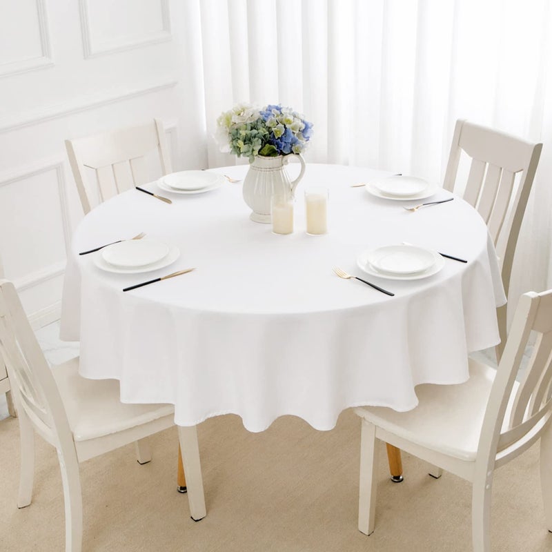 Romanstile Round Waterproof Tablecloth, Stain Resistant Washable Table Cloths Wrinkle Free Polyester Table Covers for Kitchen Dining Party Wedding Indoor and Outdoor - White, 60 Inch - Image 2